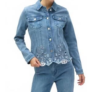 NEW JOSEPH RIBKOFF denim embroidered jacket in medium blue